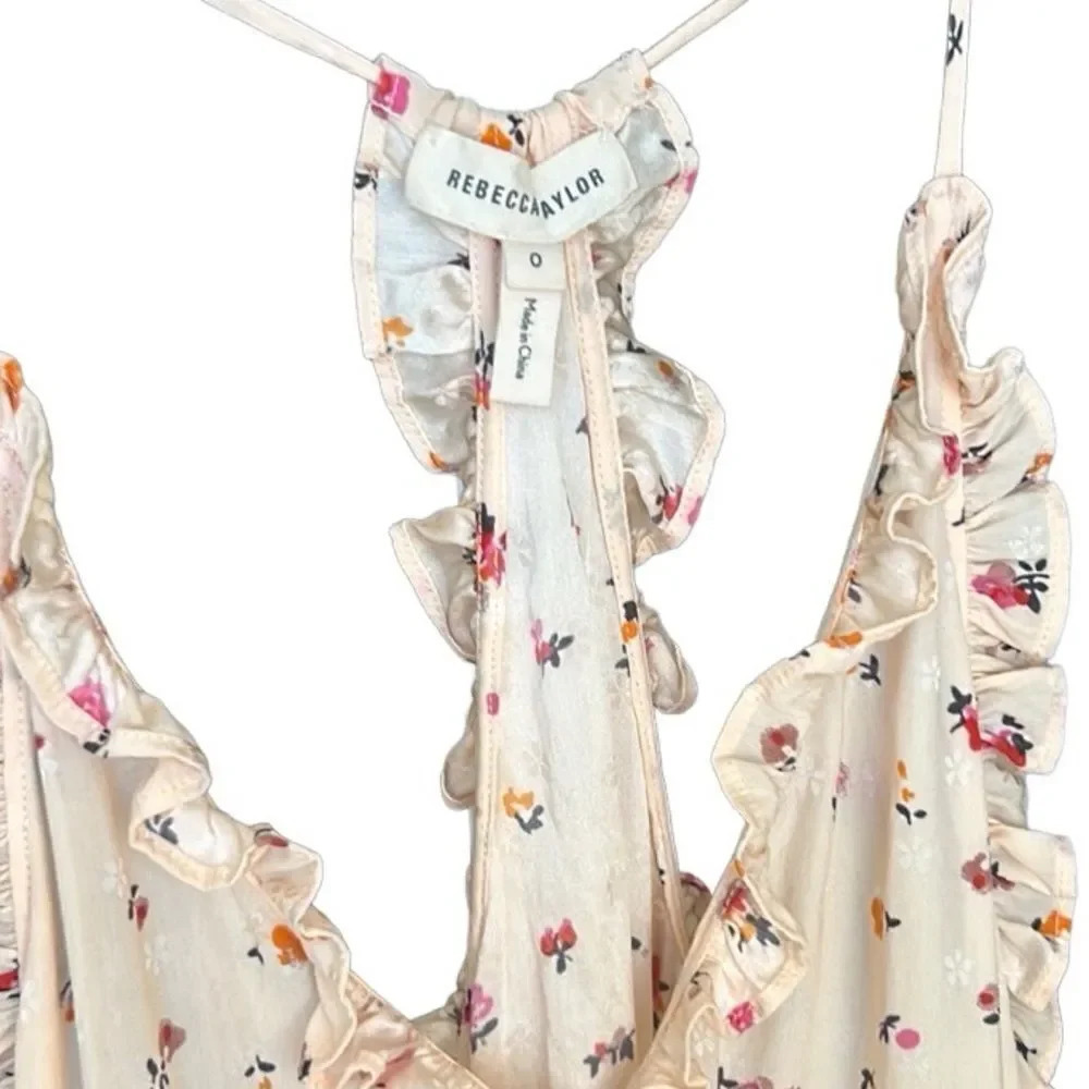 Rebecca Taylor, ‘Mia’ Floral Print Silk Ruffle Camisole In Ballet, Size 0, Pink - Picture 6 of 7